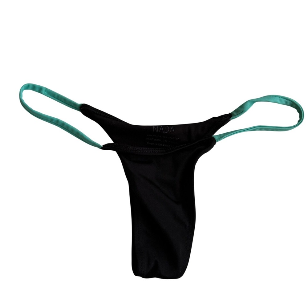 Nada Swim Women's Black‎ Turquoise Thong G-String Bikini Bottom Size Medium